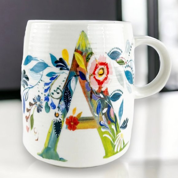 Anthropologie Other - Anthropologie Starla M. Halfmann Petal Palette A Letter Initial Monogram Mug